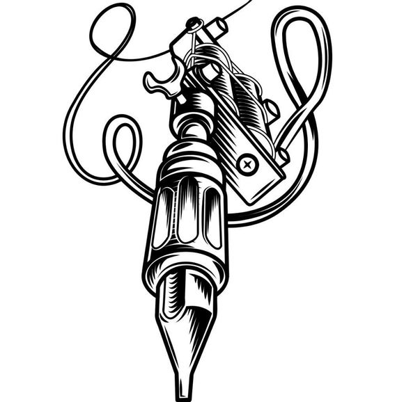 Black line illustration of a coil tattoo machine with looping cable, used as a profile graphic for Josue at American Ink in Sherman Oaks.