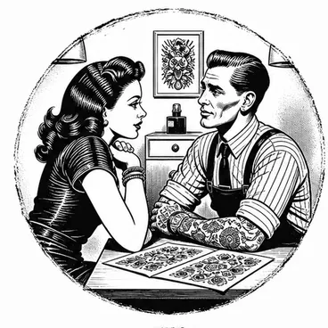 Client discussing a tattoo booking with an American Ink artist